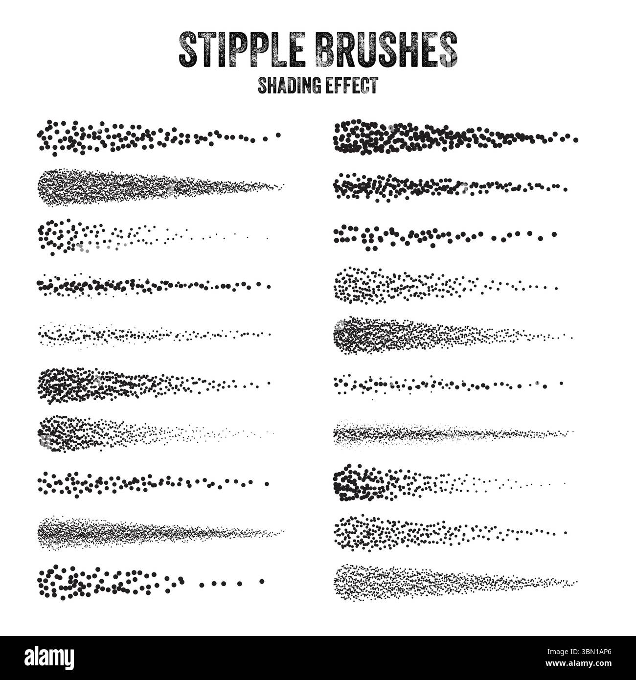 Pinceau diffuseur d'encre, dessin à pointillés et texturation. Dégradé de fondu. Pointillés, dessin dotwork, ombrage à l'aide de points. Effet de désintégration des demi-tons Illustration de Vecteur