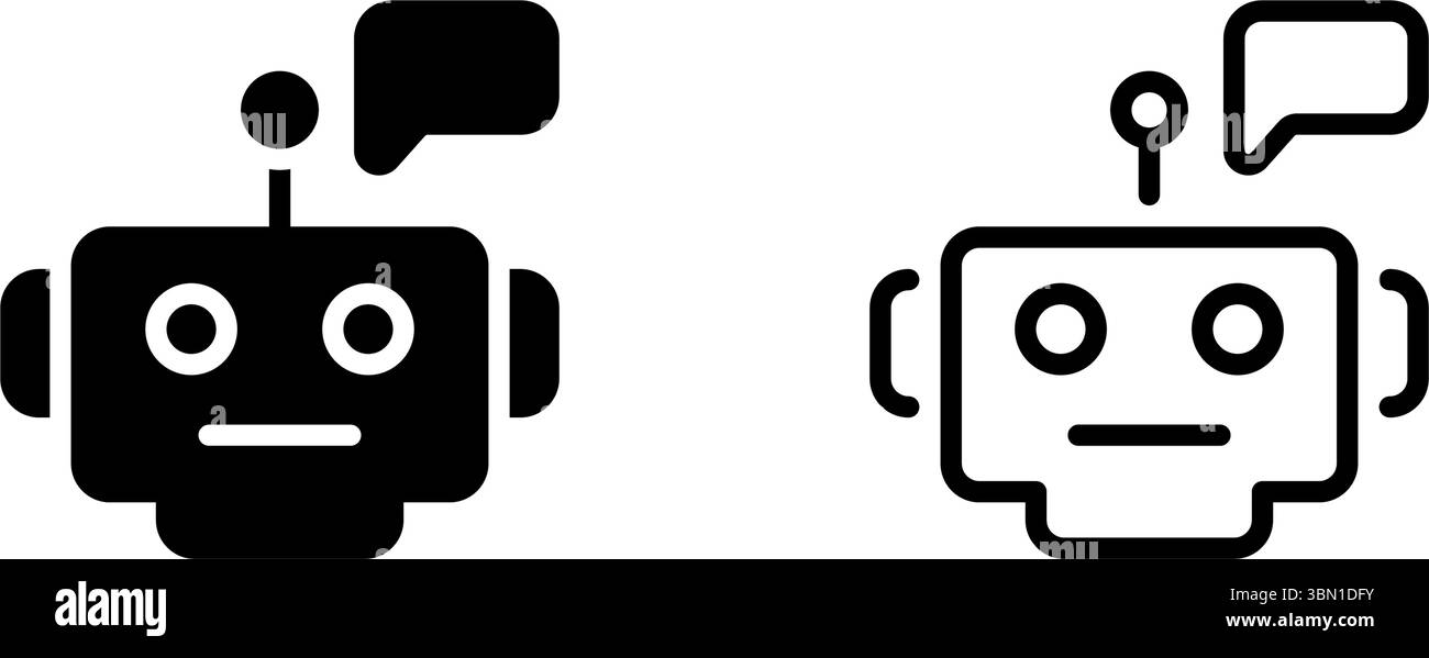 Icônes plates représentant des chatbots ai pour le service client, l'automatisation et les outils d'assistance aux utilisateurs. Illustration de Vecteur