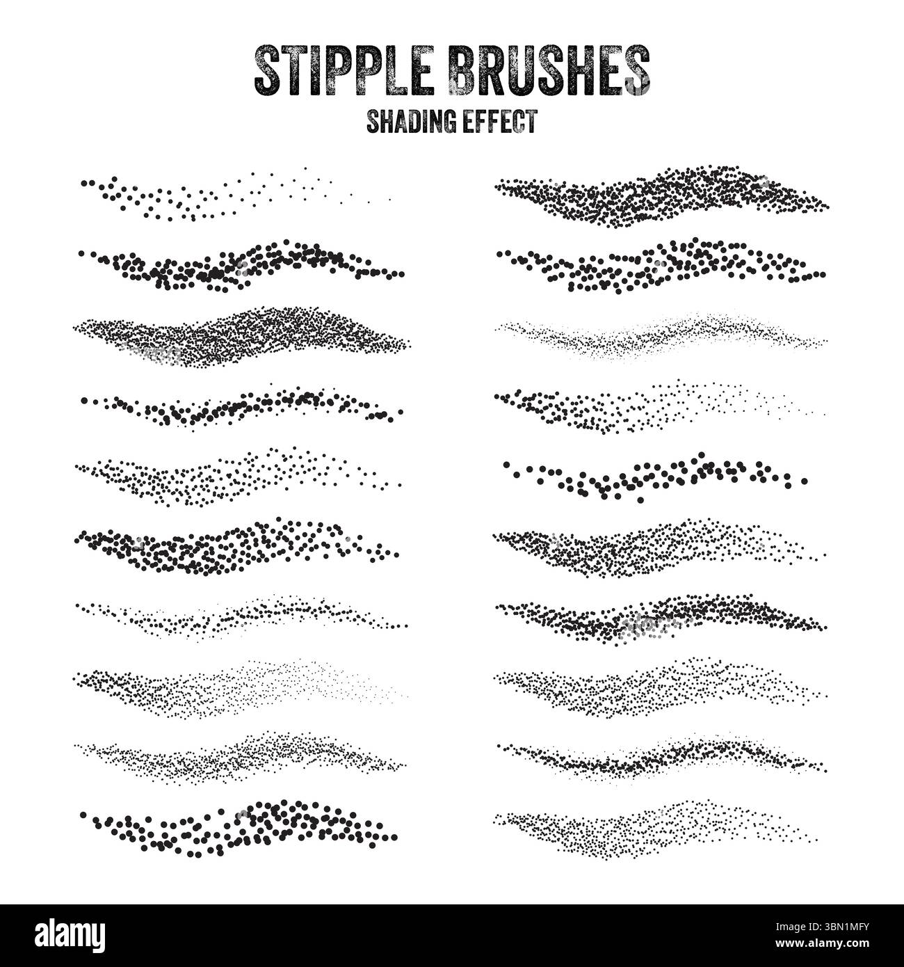 Pinceau diffuseur d'encre, dessin à pointillés et texturation. Dégradé de fondu. Pointillés, dessin dotwork, ombrage à l'aide de points. Effet de désintégration des demi-tons Illustration de Vecteur