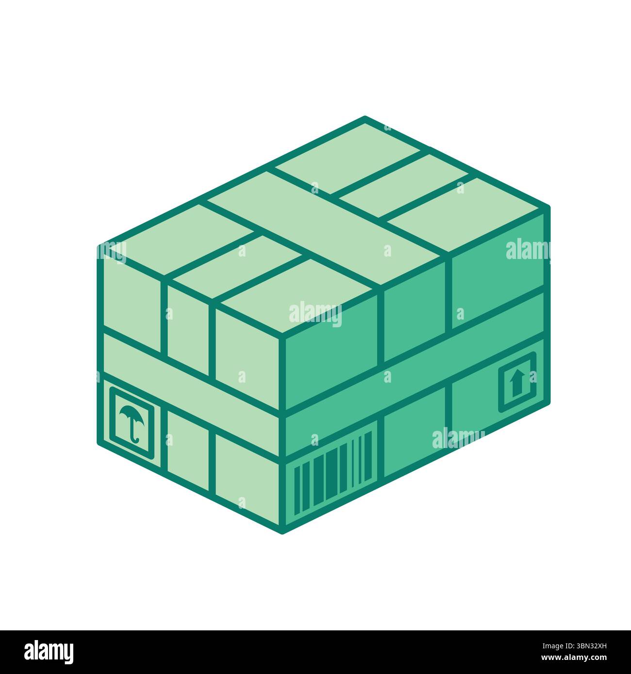 Emballage en carton scellé isométrique avec ruban adhésif et étiquettes d'expédition. Concept de livraison, logistique et emballage e-commerce moderne. Illustration vectorielle Illustration de Vecteur