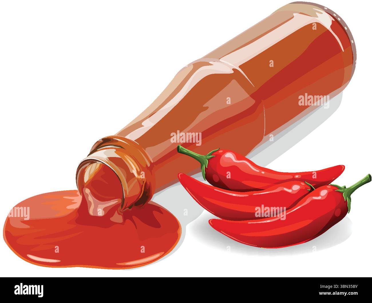 Bouteille de sauce piquante avec piments rouges frais Illustration de Vecteur