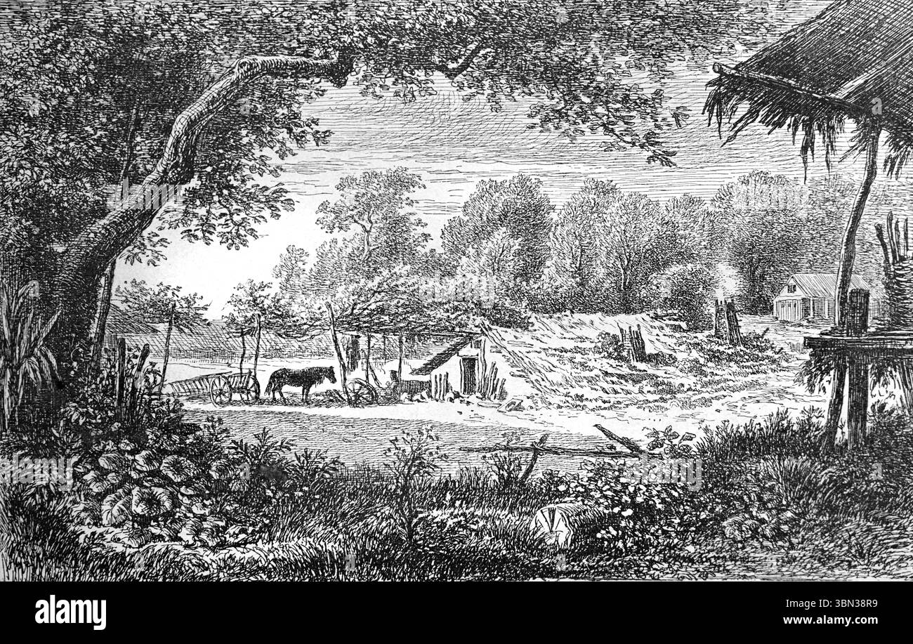 Maison ou forgeron de Gypsy Blacksmith ou Smith, Curtea de Arges, Roumanie. Gravure vintage ou historique ou illustration 1866 Banque D'Images