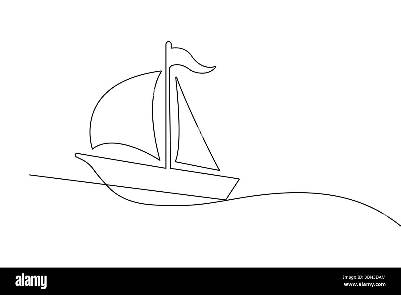 Voilier dessin continu d'une ligne dans un style minimaliste isolez l'illustration vectorielle de contour Illustration de Vecteur