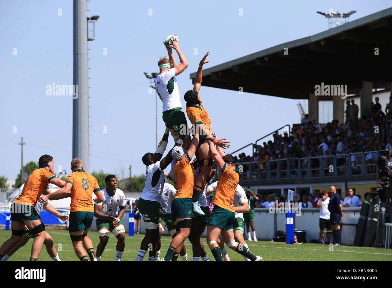 Calvisano, Italie. 29 juin 2025. Joueur sud-africain en action lors du match du championnat du monde de rugby U 20 opposant l'Australie et l'Afrique du Sud au San Michele Stadium. (Crédit : Federico Zovadelli/Alamy Live News) Banque D'Images