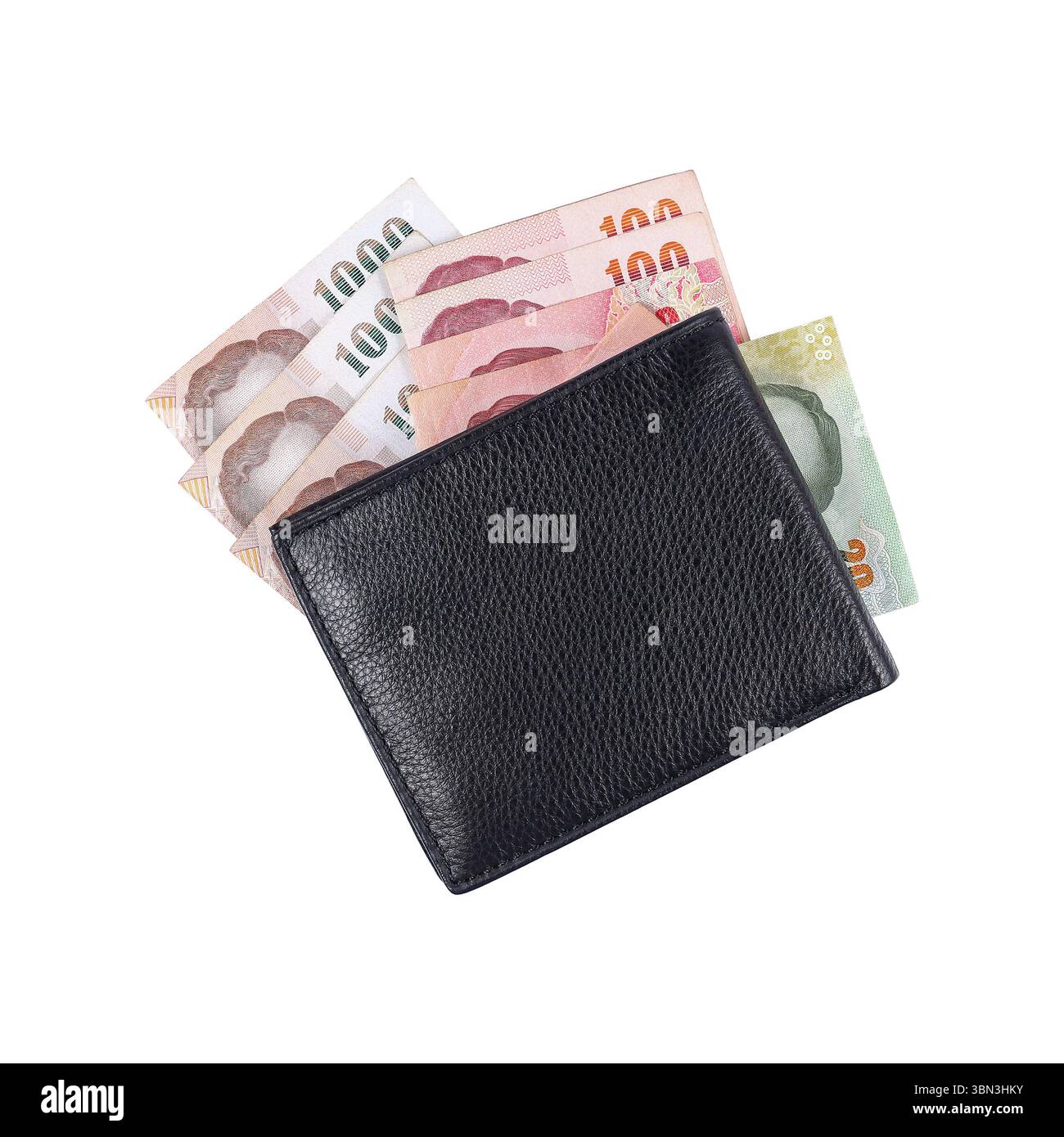 c'est de l'argent en cuir noir portefeuille isolé sur blanc. Banque D'Images c'est de l'argent en cuir noir portefeuille isolé sur blanc. Banque D'Images