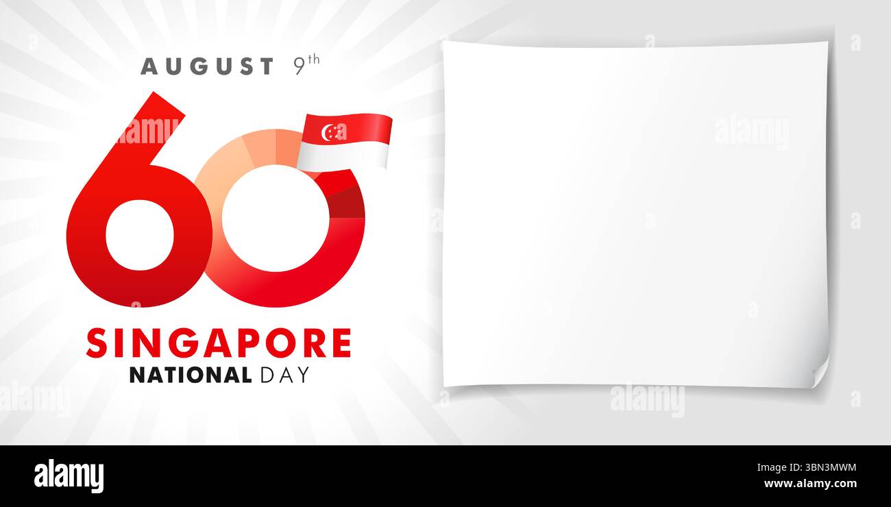 Affiche de célébration des 60 ans de la fête nationale de Singapour. 60ème jour de l'indépendance de Singapour 2025 thème design - Majulah Singapura. Logo Singapour Illustration de Vecteur