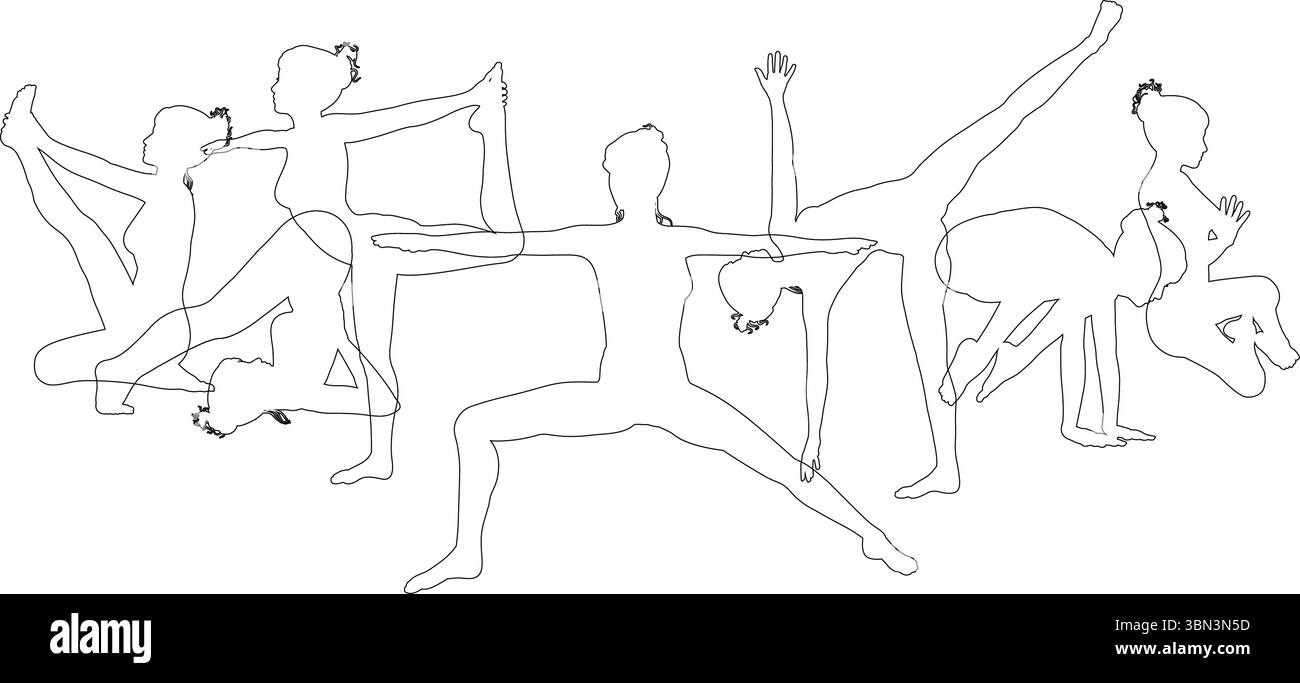 Yoga Pilates poses Women silhouettes concept Illustration de Vecteur