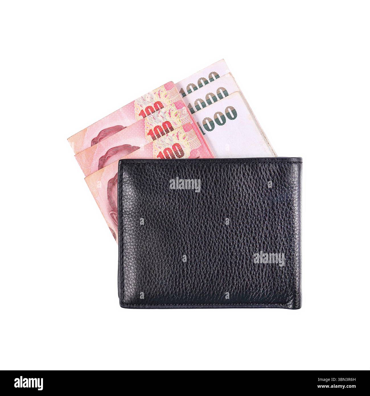 C'est un portefeuille en cuir noir avec facture Thaïlande isolé sur blanc. Banque D'Images C'est un portefeuille en cuir noir avec facture Thaïlande isolé sur blanc. Banque D'Images