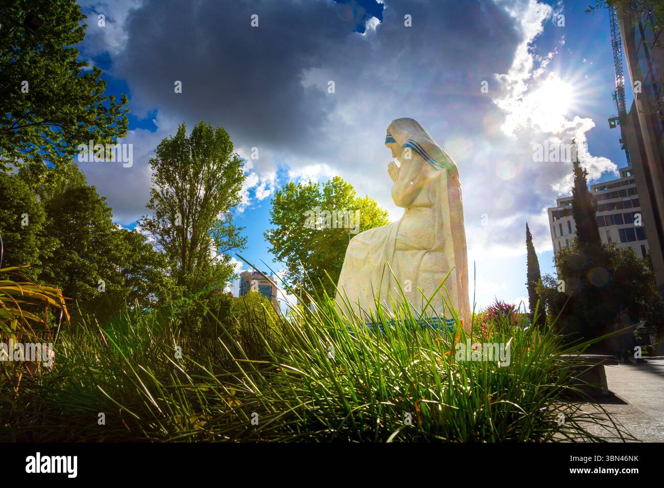 Tirana, Albanie. Statue de mère Teresa devant la cathédrale Saint-Paul Banque D'Images