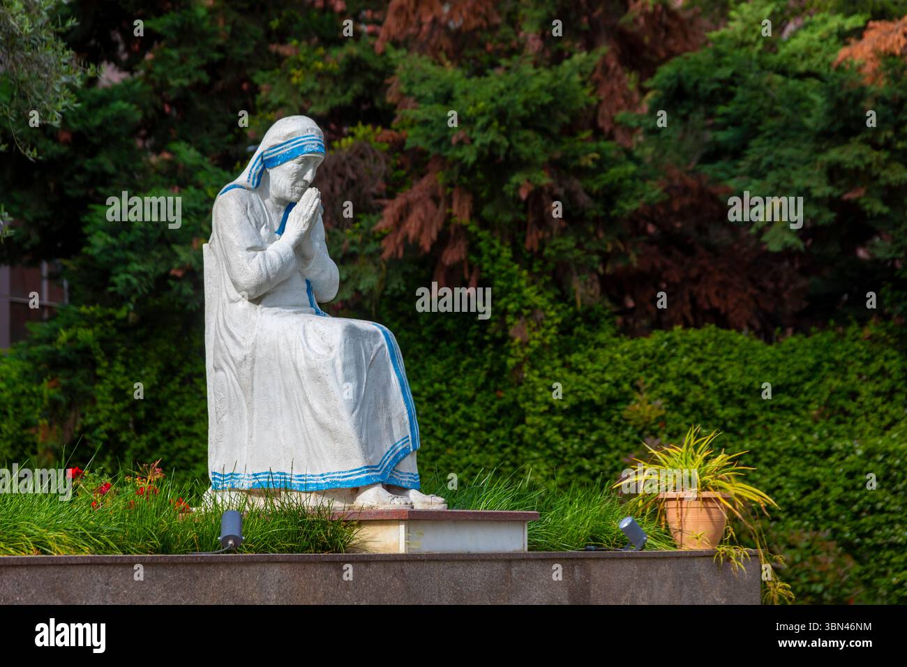 Tirana, Albanie. Statue de mère Teresa devant la cathédrale Saint-Paul Banque D'Images