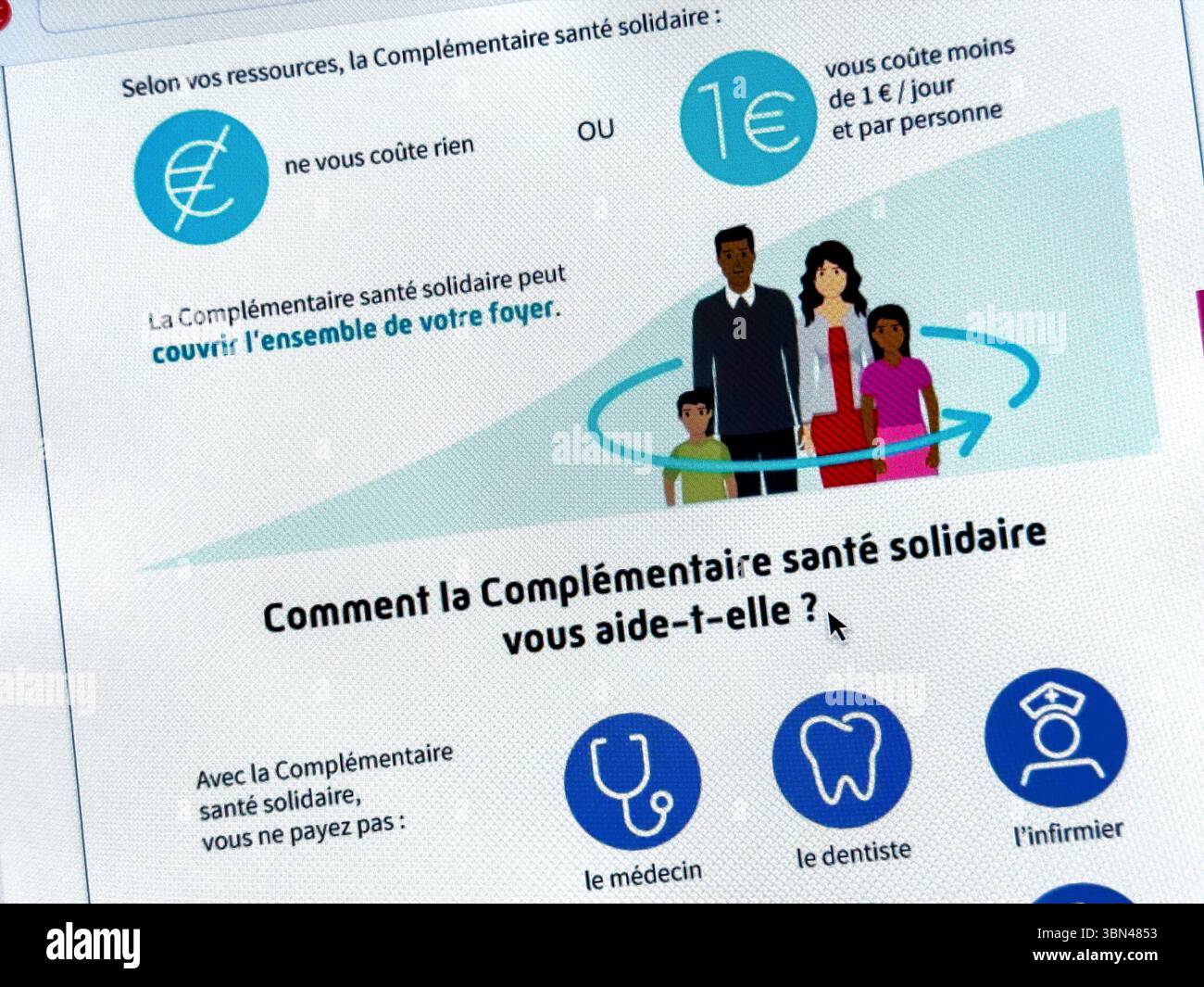 France. Natures mortes sur le thème de la santé solidaire complémentaire. Banque D'Images