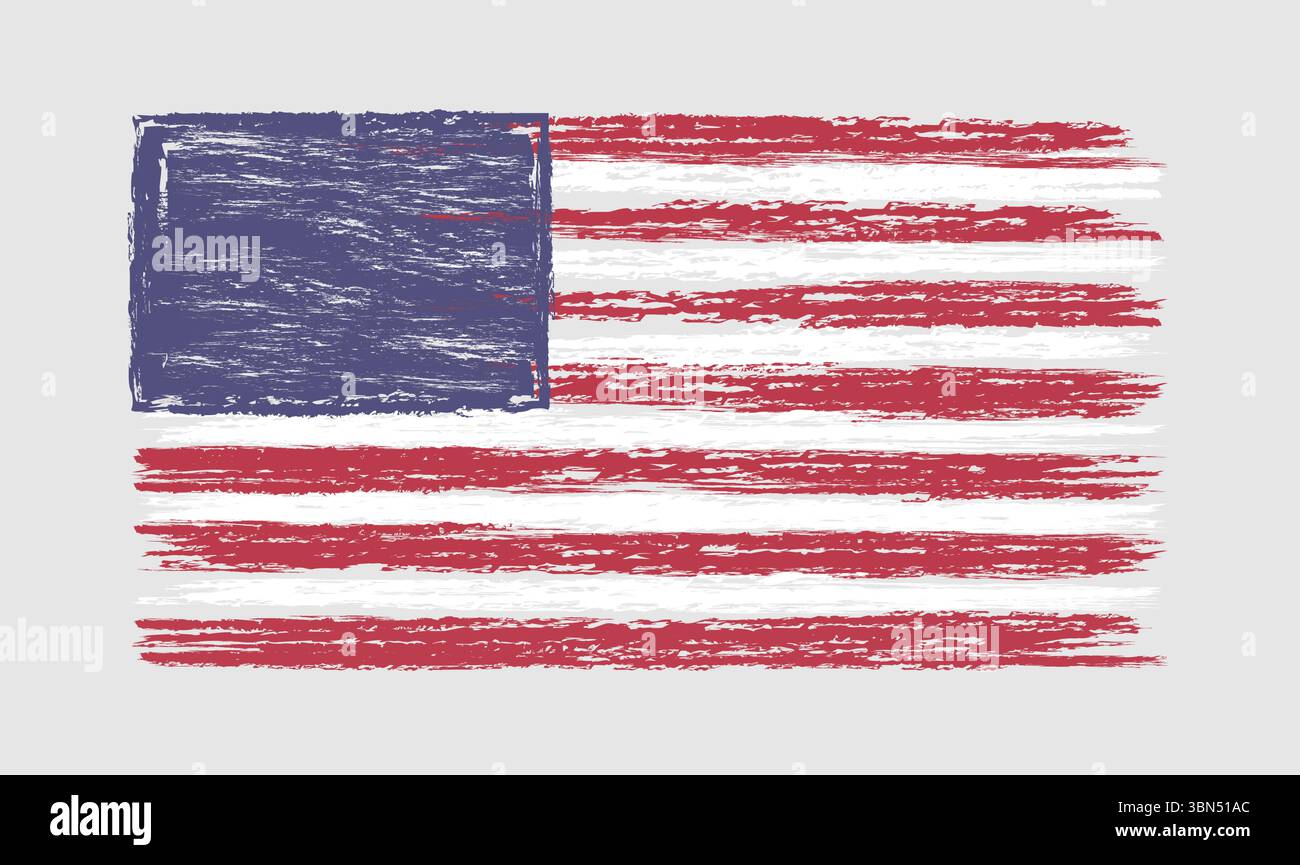 Drapeau artistique créatif des États-Unis. Dessin à la main du drapeau américain. Concept d'impression de t-shirt. Eléments graphiques abstraits. Coups de brossage isolés Illustration de Vecteur