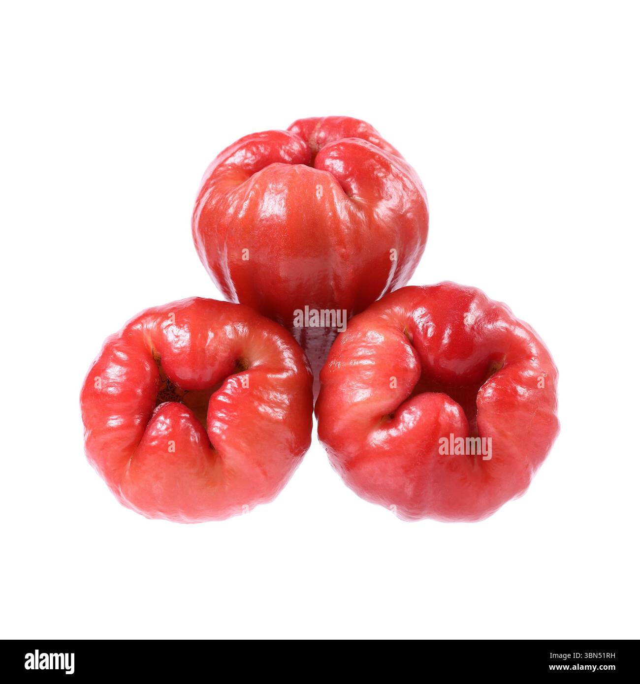 trois pommes roses isolées sur blanc. Banque D'Images
