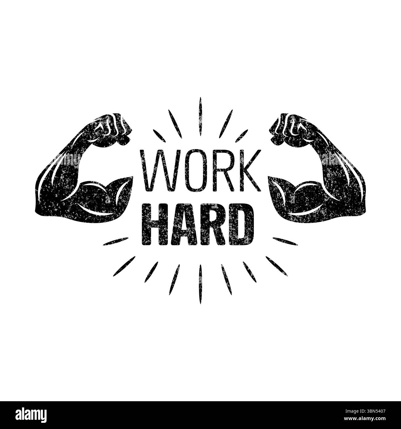 Travaillez dur citation motivante avec des bras musculaires forts. Illustration de typographie de fitness vintage. Gym entraînement, Sport, Bodybuilding logo inspirant Illustration de Vecteur