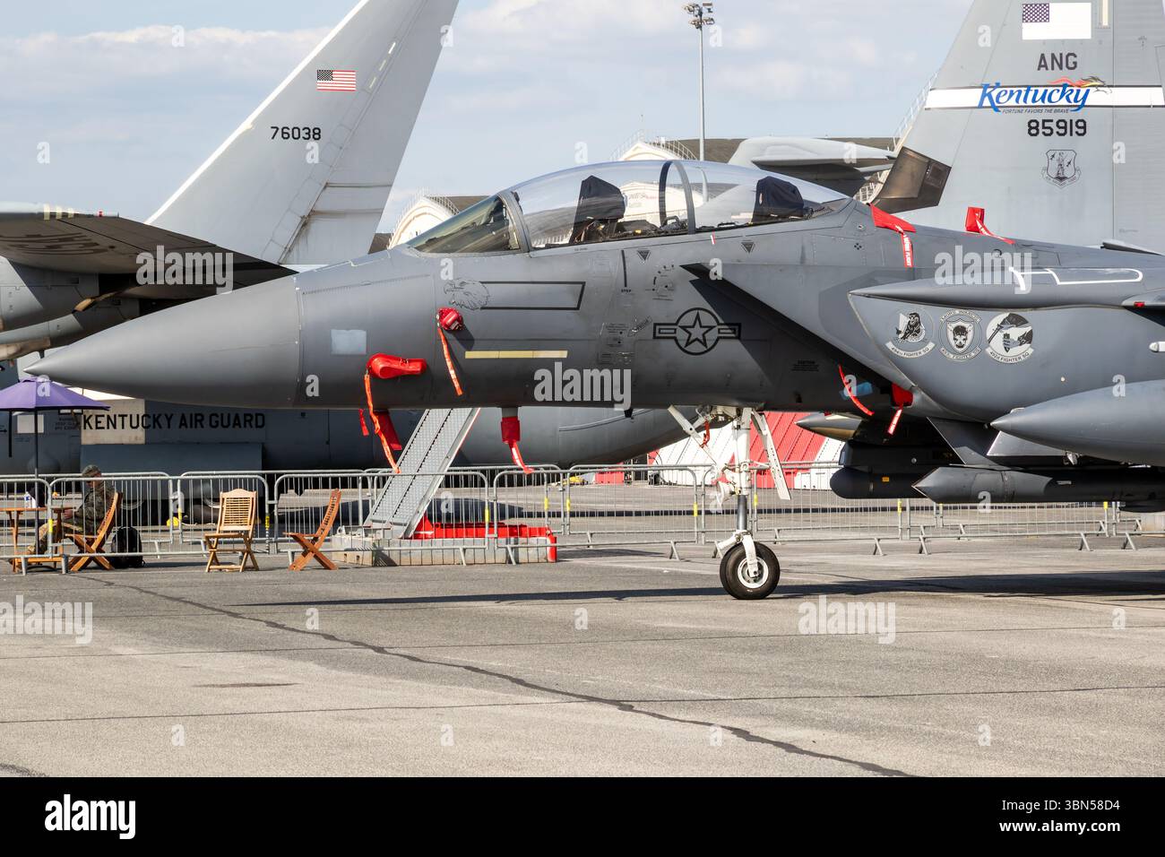 McDonnell Douglas F-15E Strike Eagle bombardier du 494th Fighter Squadron (RAF Lakenheath) au salon aéronautique de Paris. Banque D'Images