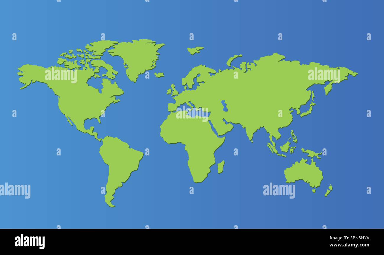 'Carte du monde verte sur fond bleu - illustration vectorielle de géographie globale' Illustration de Vecteur