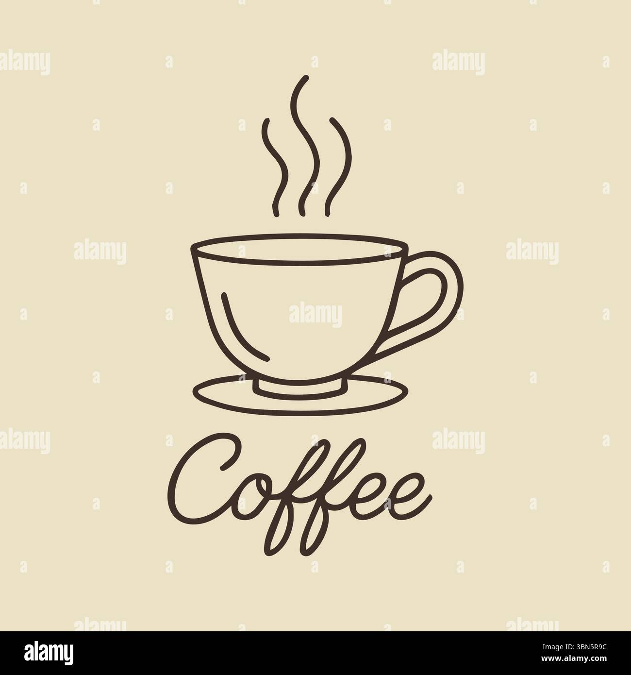 Dessin classique de tasse de café à la vapeur avec une police de script décorative pour les cafés Illustration de Vecteur