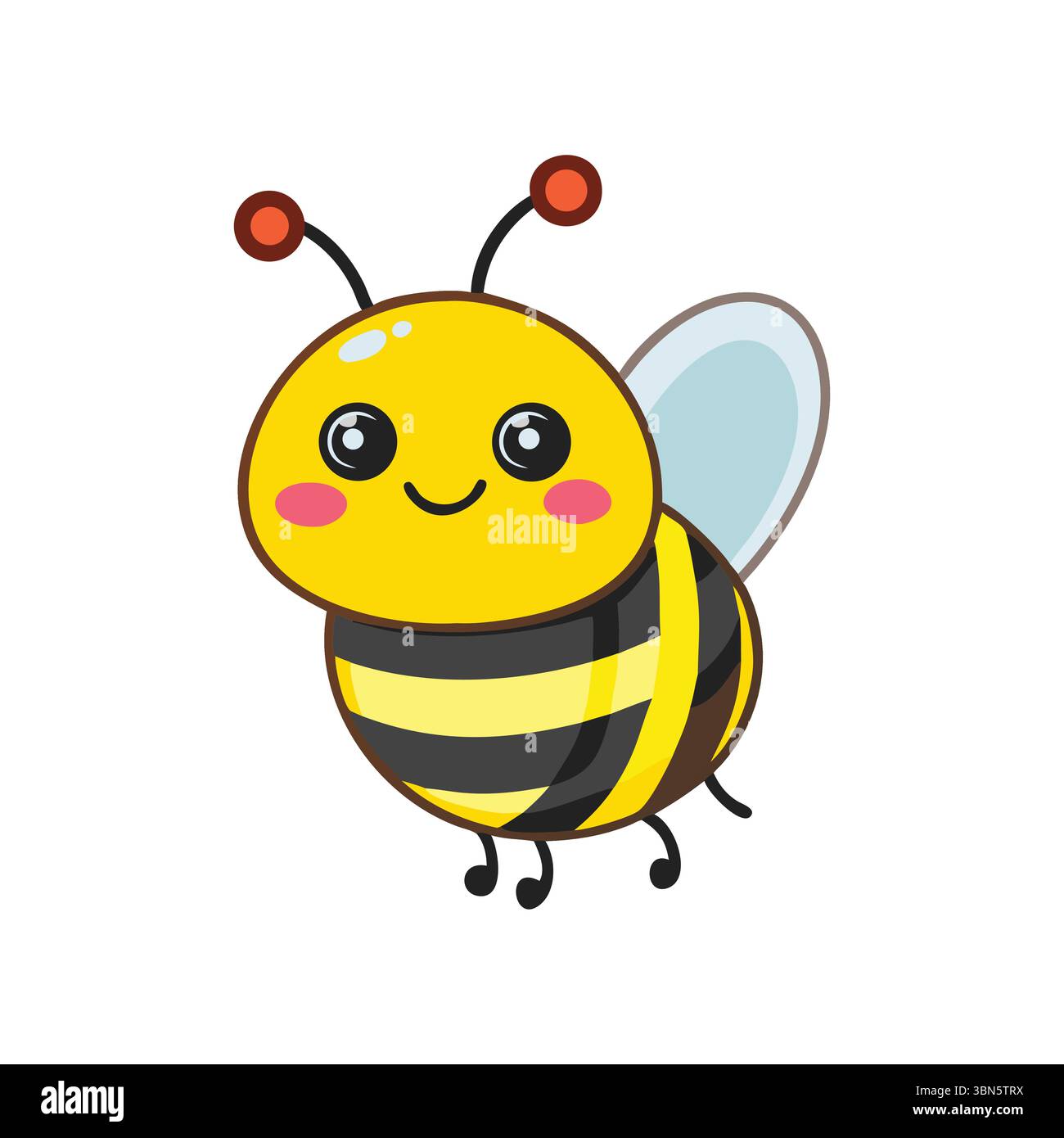 Cute Cartoon Bee - adorable personnage jaune et noir avec de grands yeux Illustration de Vecteur