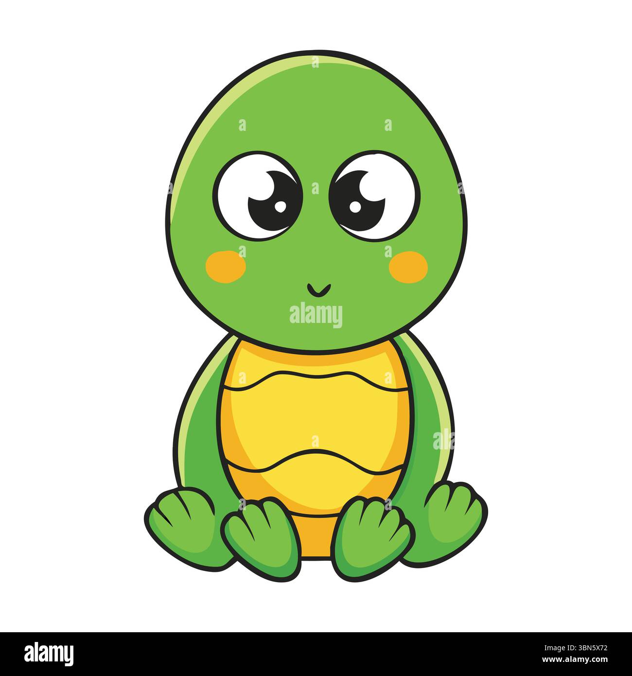 Cute Cartoon Turtle - adorable personnage assis avec de grands yeux Illustration de Vecteur