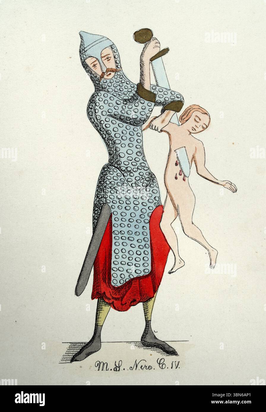 Histoire militaire médiévale, chevalier en maille à chaîne, casque nasal, armé d'épée, du XIIe au XIIIe siècle Banque D'Images