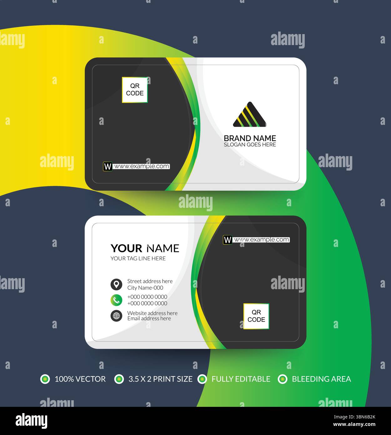 Modèle de conception de carte de visite verte abstraite créative moderne. Modèle de carte de visite d'entreprise. Carte de visite personnelle. Carte d'identité. Carte de visite Illustration de Vecteur