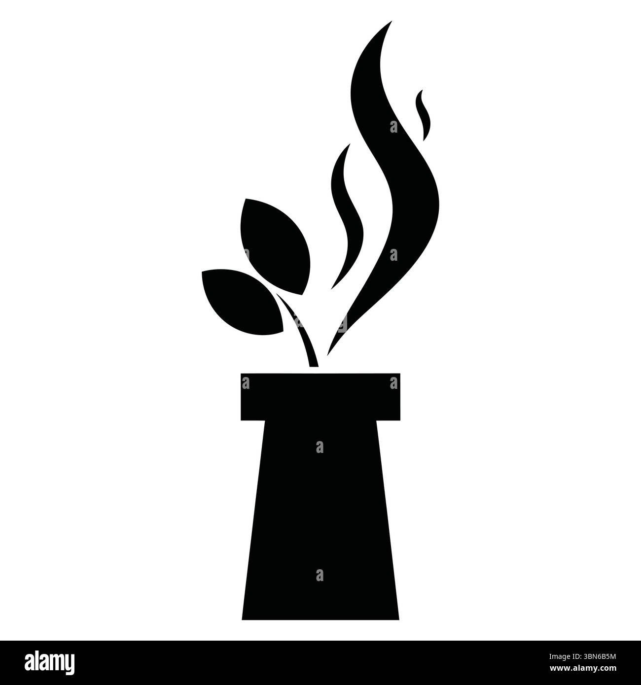 Icône simple de plante de cheminée noir et blanc. Icône stylisée d'une plante sortant d'une cheminée. Illustration de Vecteur