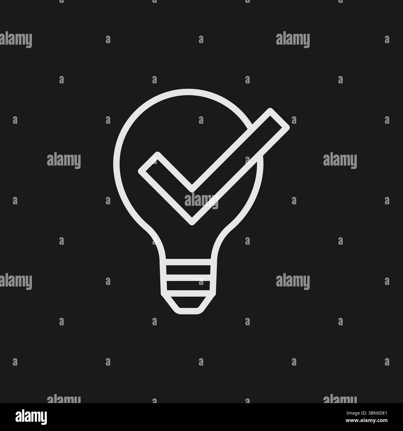 Icône d'idée approuvée et de solution validée avec ampoule lumineuse et coche pour le succès créatif Illustration de Vecteur