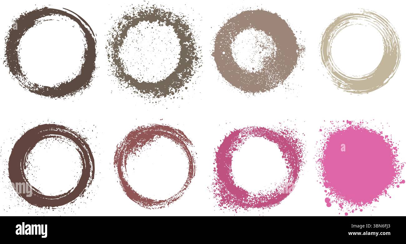 Ensemble de cadres de cercles dessinés à la main et de coups de pinceau d'éclaboussure grungy Illustration de Vecteur