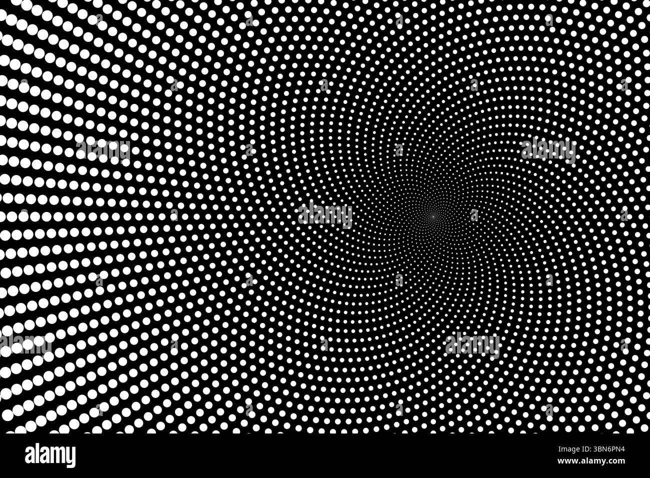 Points de couleur blanche en forme de phyllotaxis circulaires. Conception de motif géométrique abstrait créant un mouvement de tourbillon et capturant l'effet de profondeur d'illusion optique. Banque D'Images