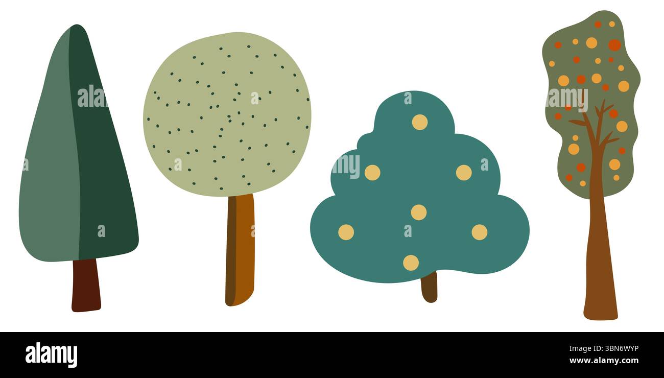 Ensemble d'arbres simples. Conception minimaliste de la forêt. Illustration de Vecteur