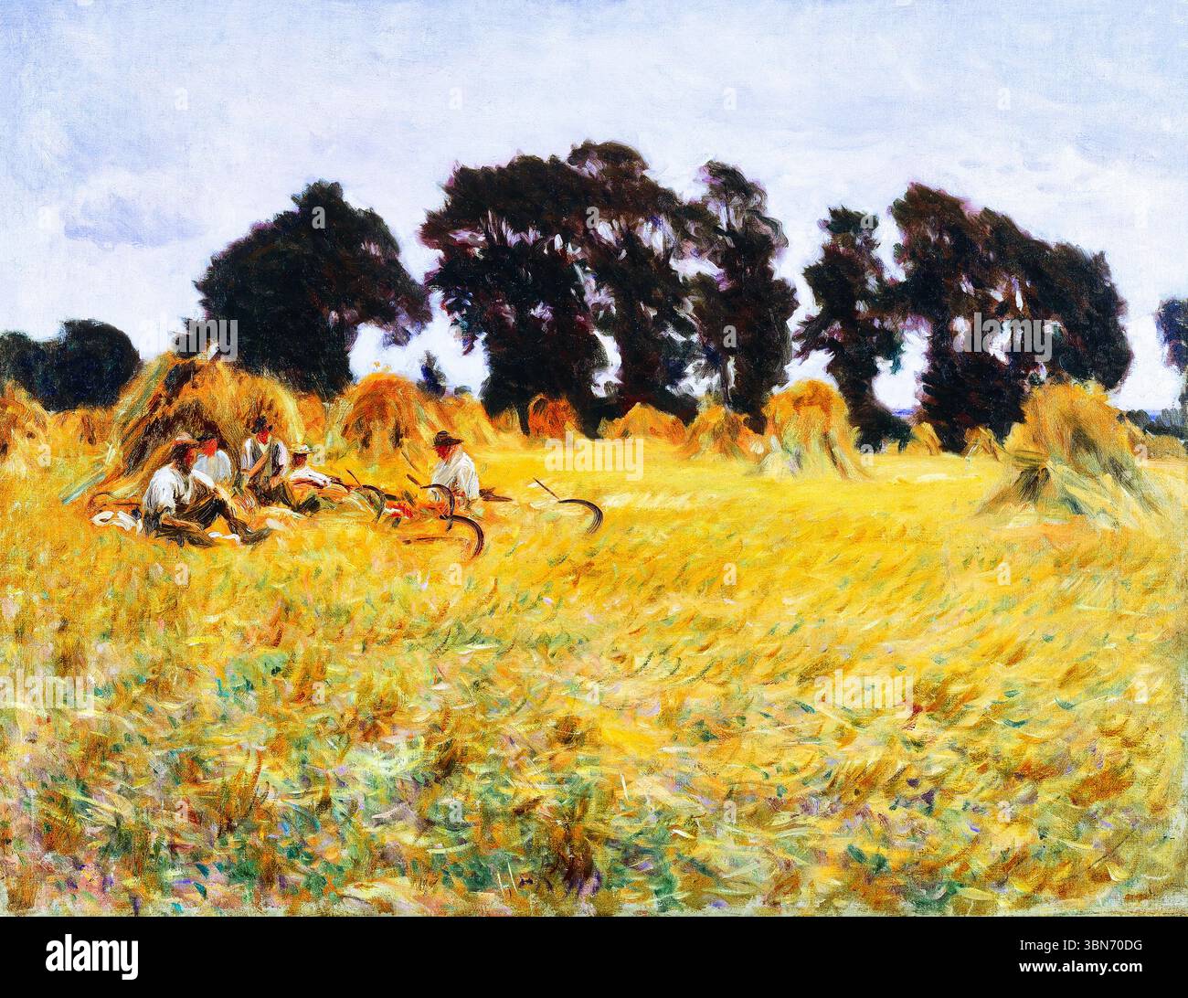 Reapers se reposant dans un champ de blé par John Singer Sargent, 1885 peinture de genre, scène rurale, domaine public Fine Art Banque D'Images