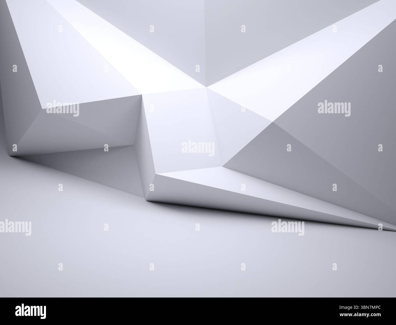 La grande structure polygonale repose sur le plan de base plat dans la conception abstraite 3D, montrant des facettes nettes Banque D'Images