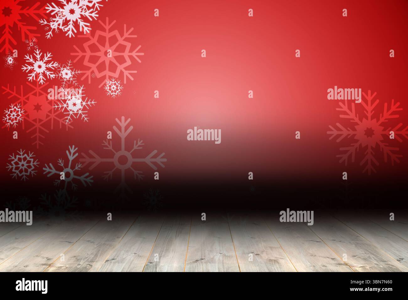 Papier peint flocon de neige sur des planches de plancher Banque D'Images