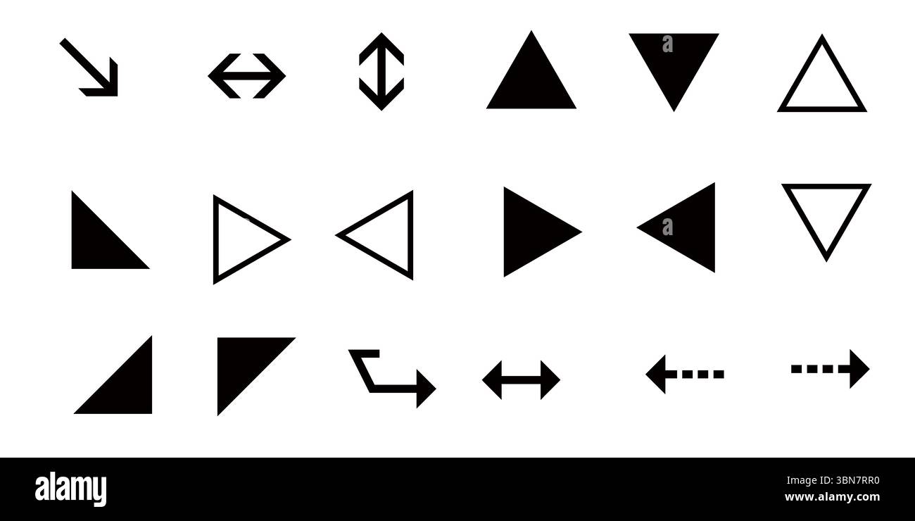 Ensemble d'icônes directionnelles flèche et triangle - éléments d'interface utilisateur vectoriels noir et blanc Illustration de Vecteur