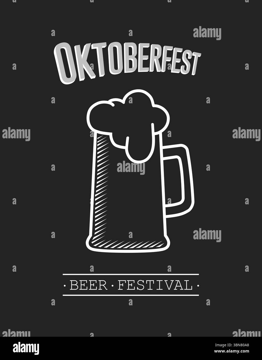 La conception de style craie montre la grande bière stein avec de la mousse mousseuse sous le texte OKTOBERFEST sur le tableau Banque D'Images