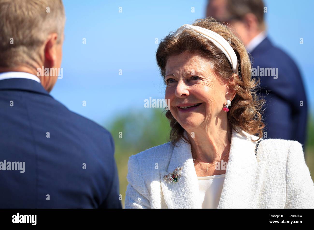 La reine Silvia de Suède lors du 25e anniversaire du pont Öresund à Malmo, Suède, le 1er juillet 2025. La journée commence par des célébrations à Luftkastellet.photo : Andreas Hillergren/TT/Code 10600 crédit : TT News Agency/Alamy Live News Banque D'Images