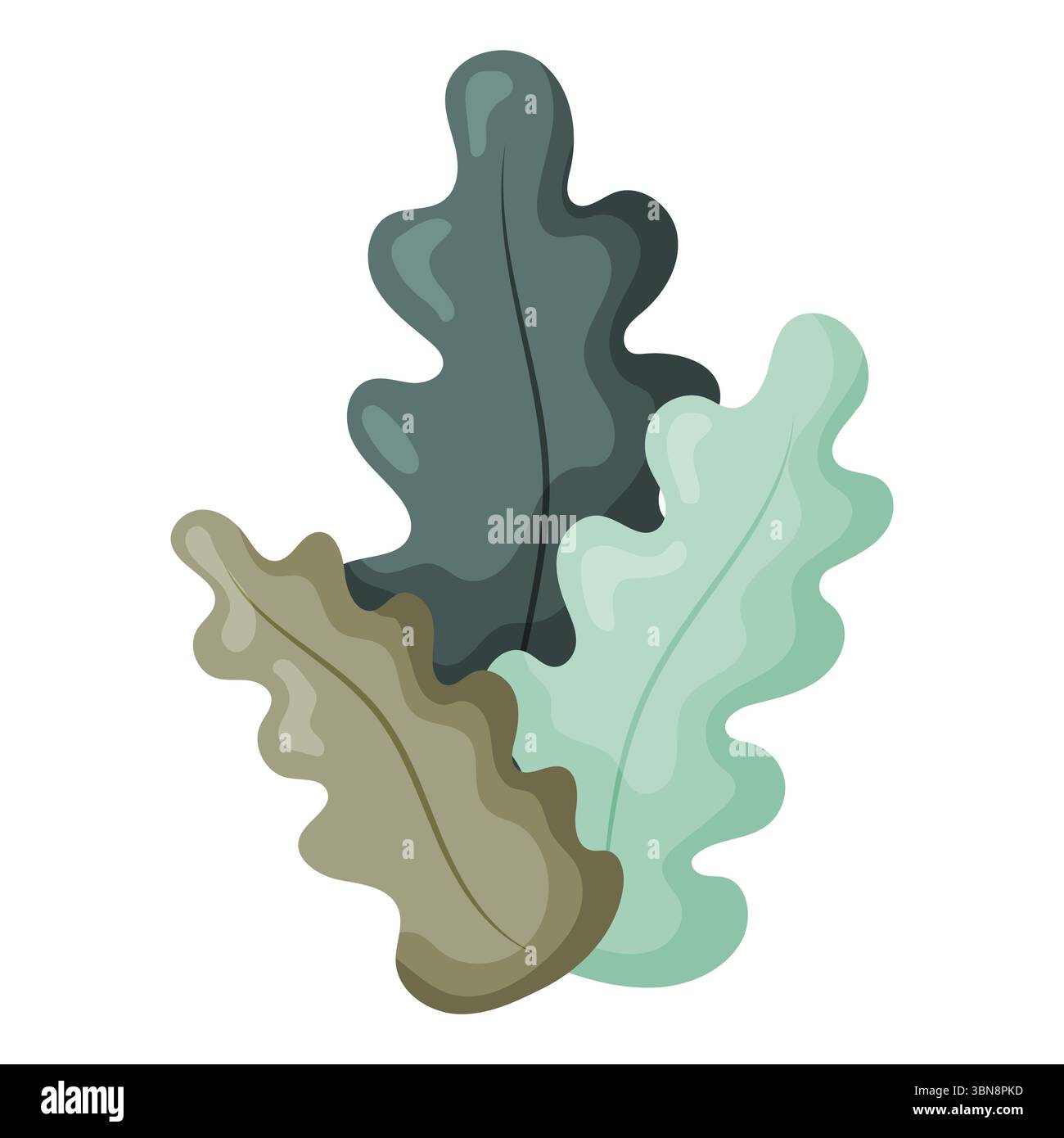 Une charmante illustration représentant un groupe de trois feuilles stylisées aux bords irréguliers ondulés et une palette de couleurs douces et discrètes. Parfait pour ajouter un na Illustration de Vecteur