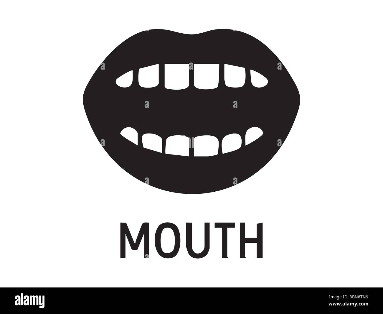 Silhouette noire simple de la bouche humaine isolée sur fond blanc. concept de soins dentaires, hygiène buccale, parole, icône de santé, logo, elément de conception. Illustration de Vecteur