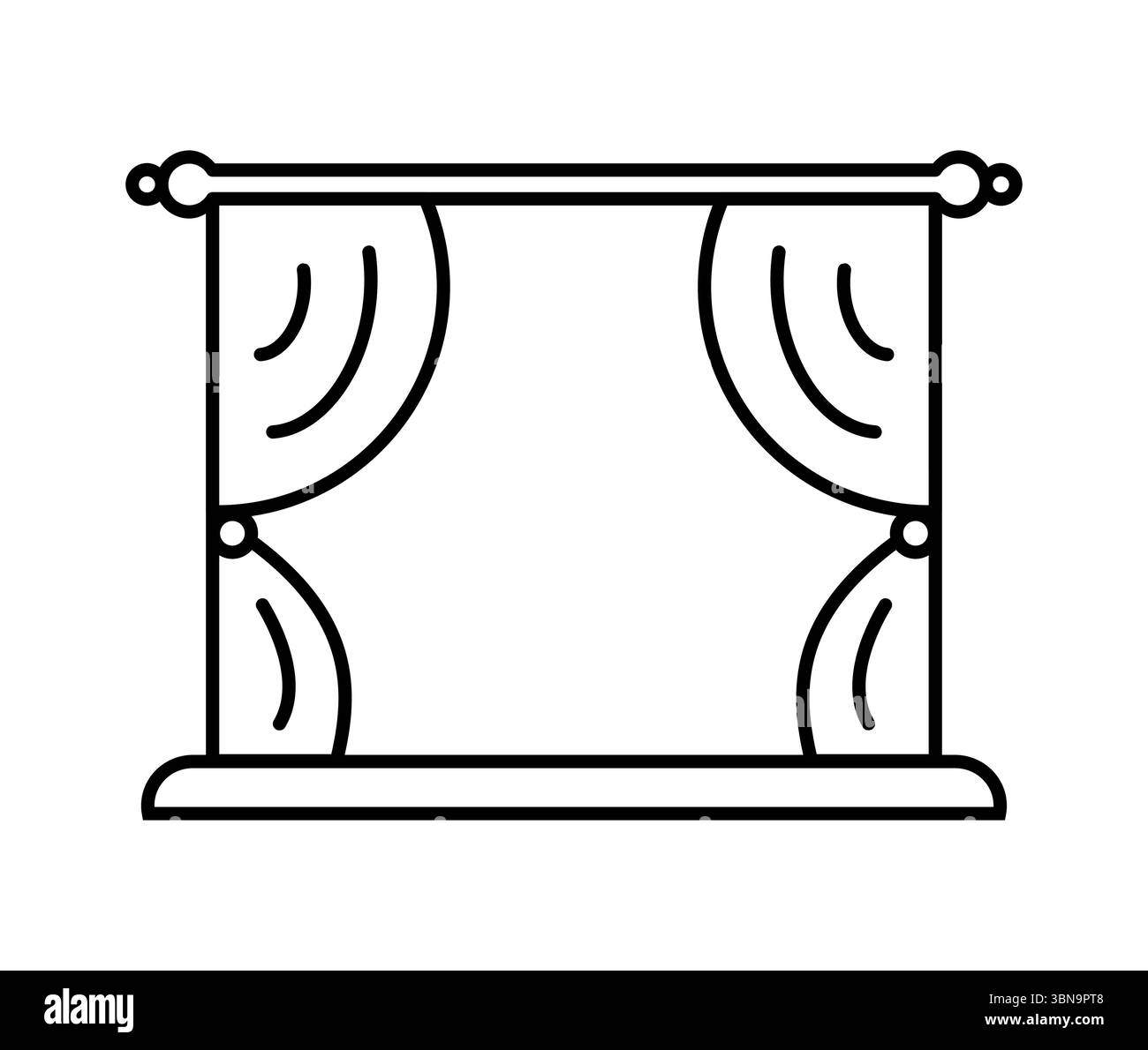 Icône de ligne de rideau. Draperie pour scène de théâtre. Ombrage sur la fenêtre ouverte. Tissu de décoration pour la maison. Stores sur le balcon. Décoration intérieure de maison. Rideaux plissés Illustration de Vecteur