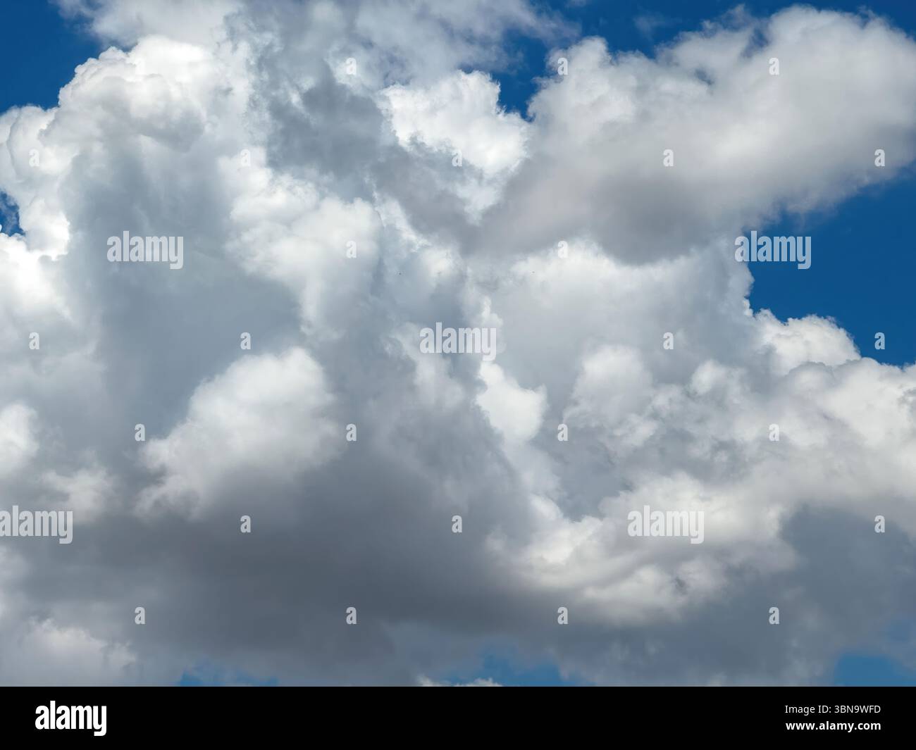 Ciel bleu avec fond de nuages, journée ensoleillée. Paysage nuageux blanc et gris, paysage naturel Banque D'Images