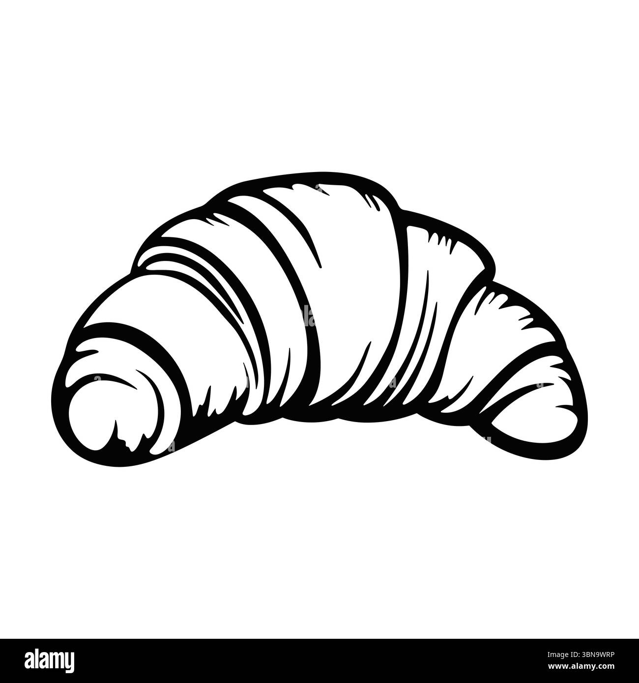Icône Croissant dessiné à la main. Ligne Élément de design alimentaire français. Panneau de nourriture de boulangerie, isolé sur fond blanc Illustration de Vecteur