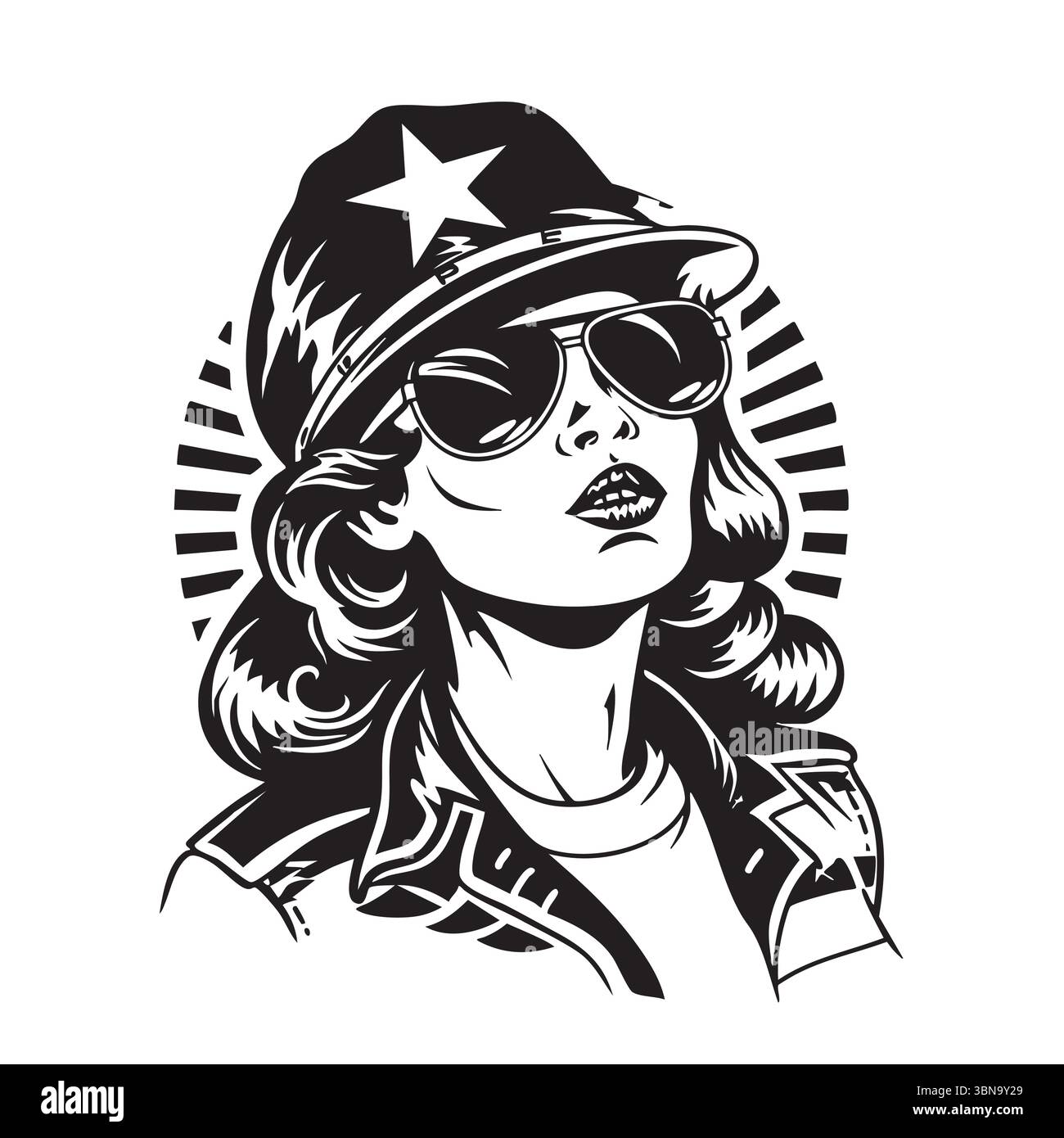 Illustration vectorielle de femme soldat avec illustration vectorielle rétro disponible pour la conception de t-shirt Illustration de Vecteur