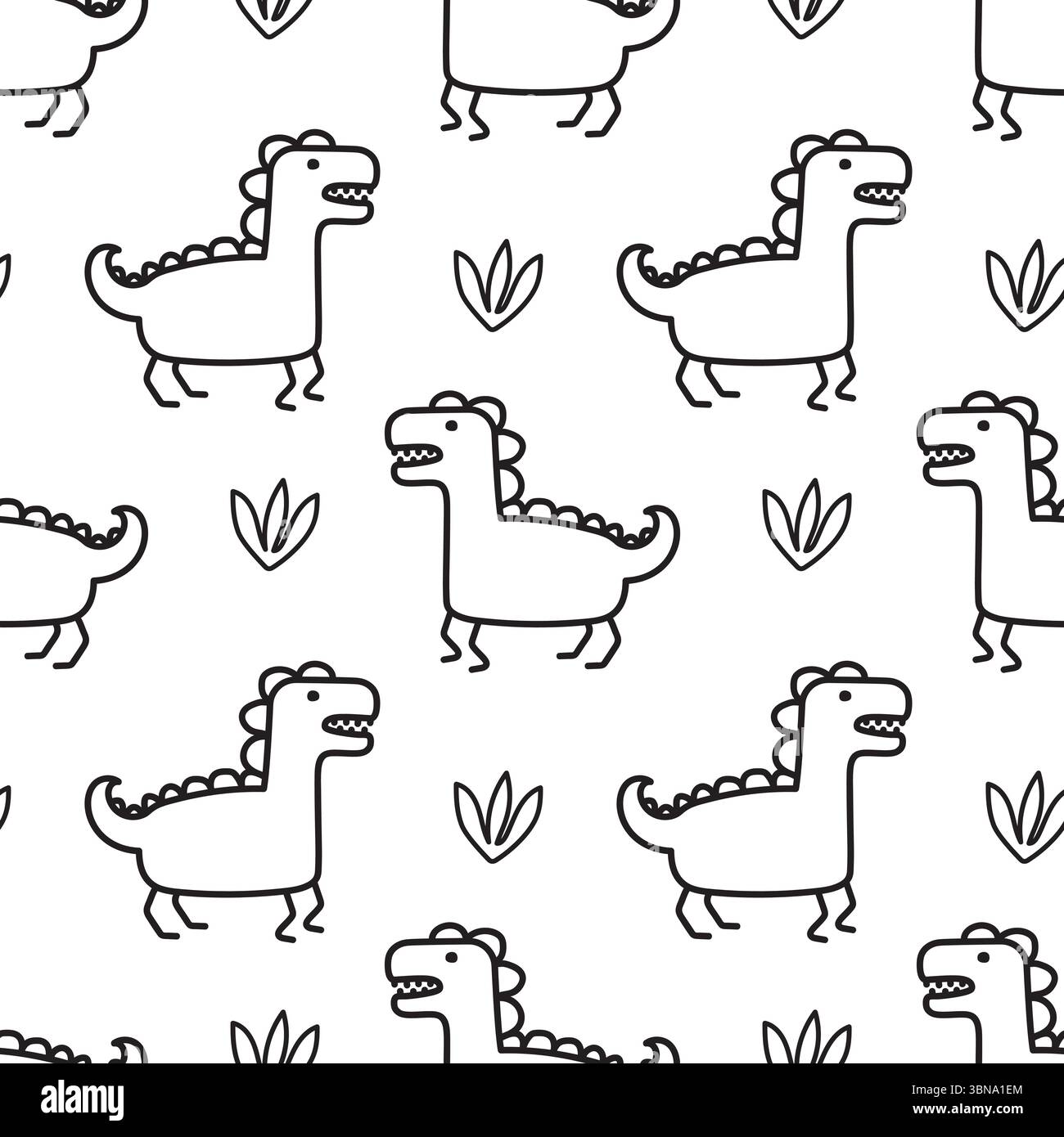 Contour Doodle motif jurassic avec mignon Dino. Impression vectorielle sans couture avec des dinosaures pour le textile et le tissu de bébé Illustration de Vecteur