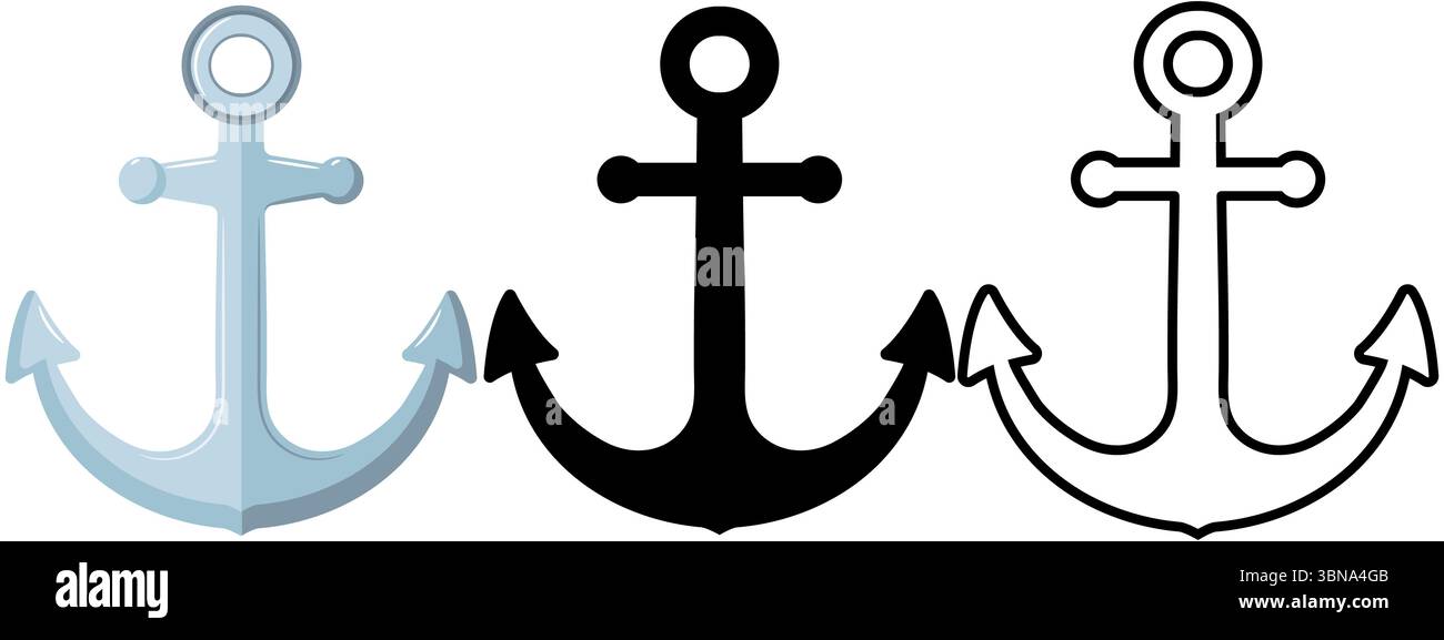 Vecteur plat d'ancrage en couleurs, silhouette et contours, élément graphique maritime Illustration de Vecteur