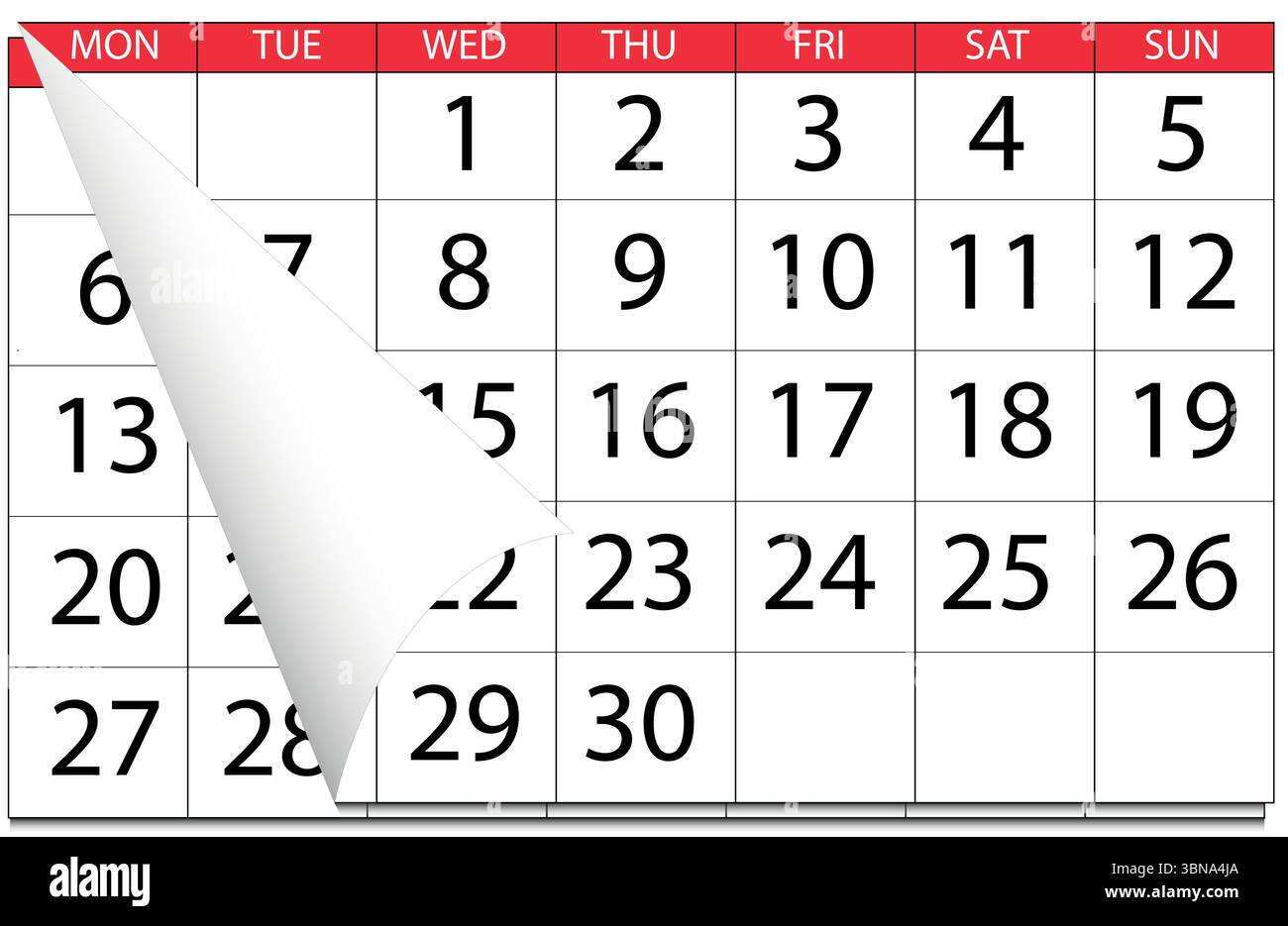 Page de calendrier avec élément graphique côté tourné vers le haut, heure, réunion ou rendez-vous Illustration de Vecteur