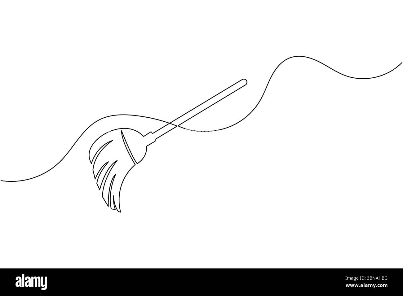 Dessin de ligne continu du vecteur de contour minimaliste d'équipement de nettoyage à domicile d'outil de nettoyage de balai Illustration de Vecteur