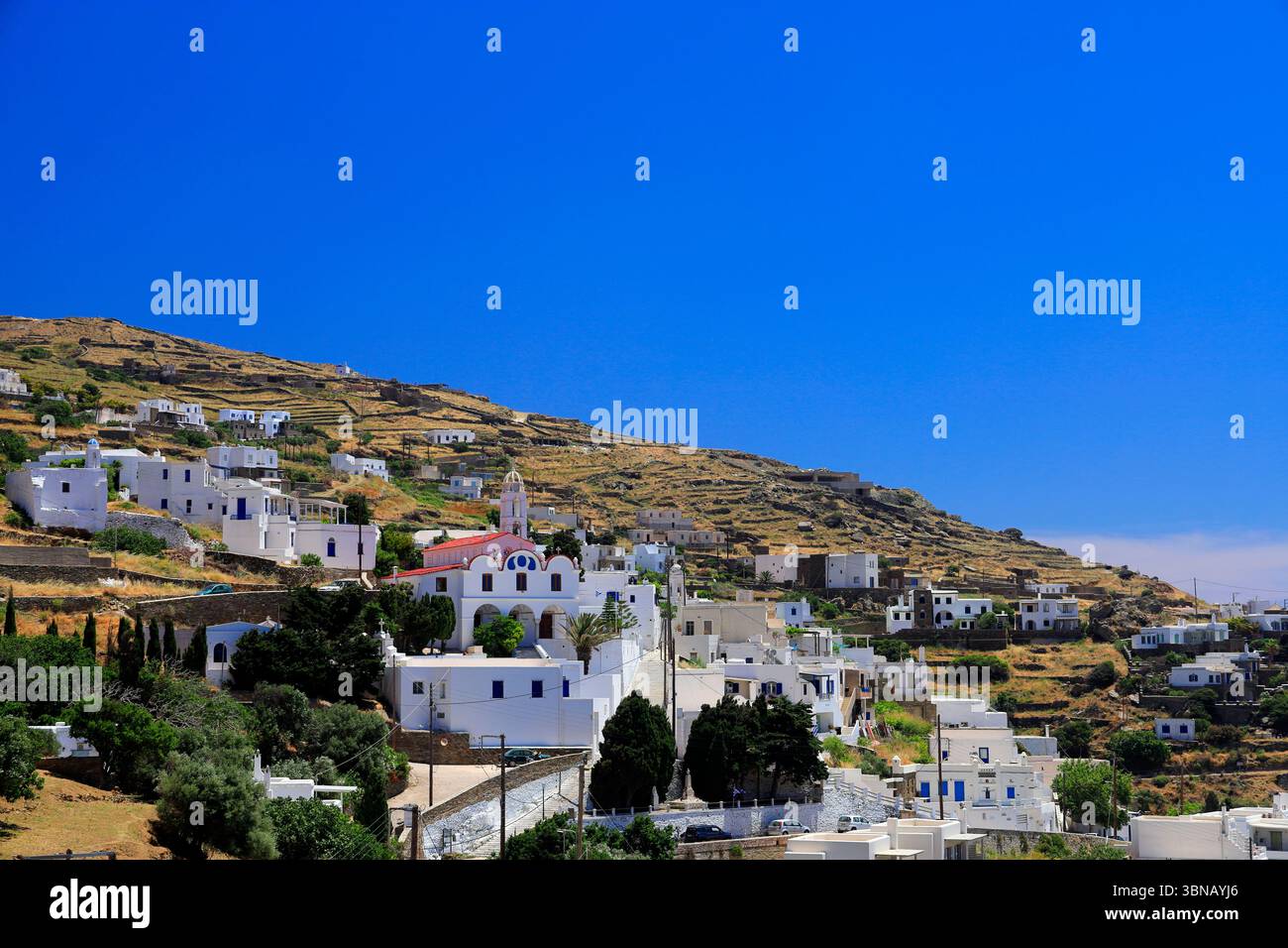 Village de montagne Triantaros, Tinos, îles Cyclades, îles grecques Grèce. Banque D'Images