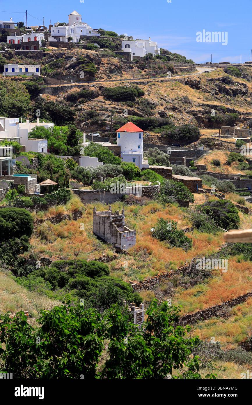 Village de montagne de Triantaros, Tinos, Îles Cyclades, Grèce. Banque D'Images