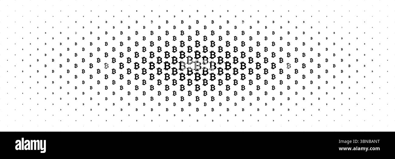 propagation horizontale de demi-teintes à partir du centre de la conception de signe bitcoin noir pour le motif et l'arrière-plan. Illustration de Vecteur