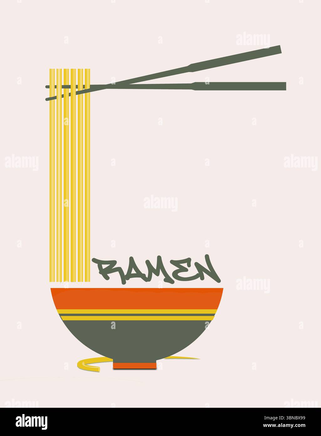 Les nouilles ramen, un aliment japonais, sont visibles dans un design graphique. Banque D'Images